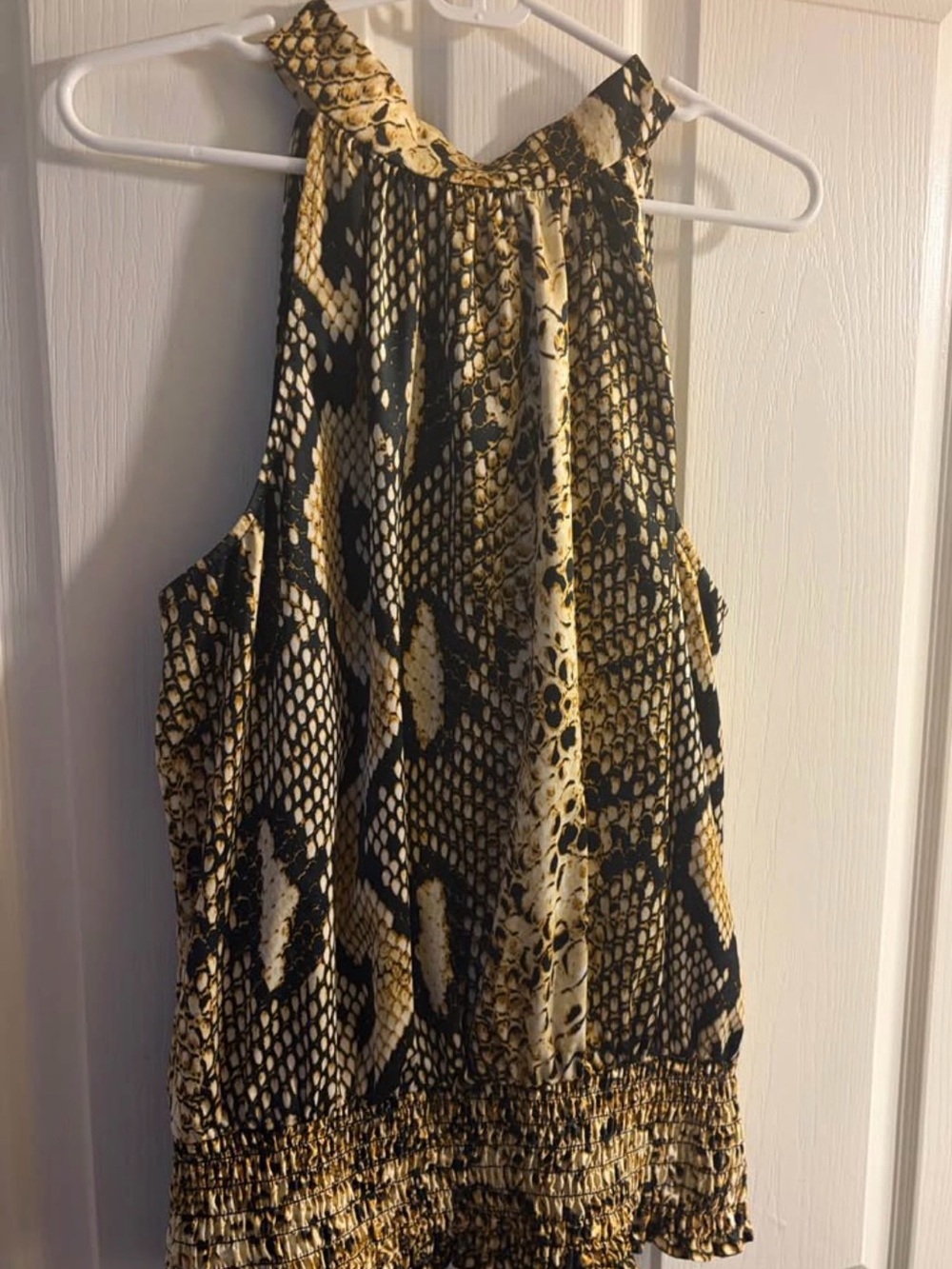 Snake-Pattern Black & Gold Halter Top